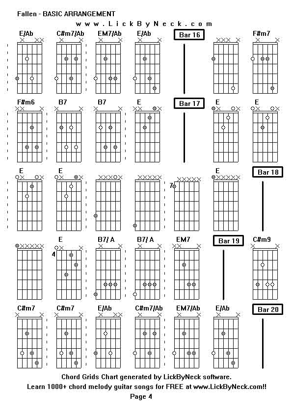 Chord Grids Chart of chord melody fingerstyle guitar song-Fallen - BASIC ARRANGEMENT,generated by LickByNeck software.